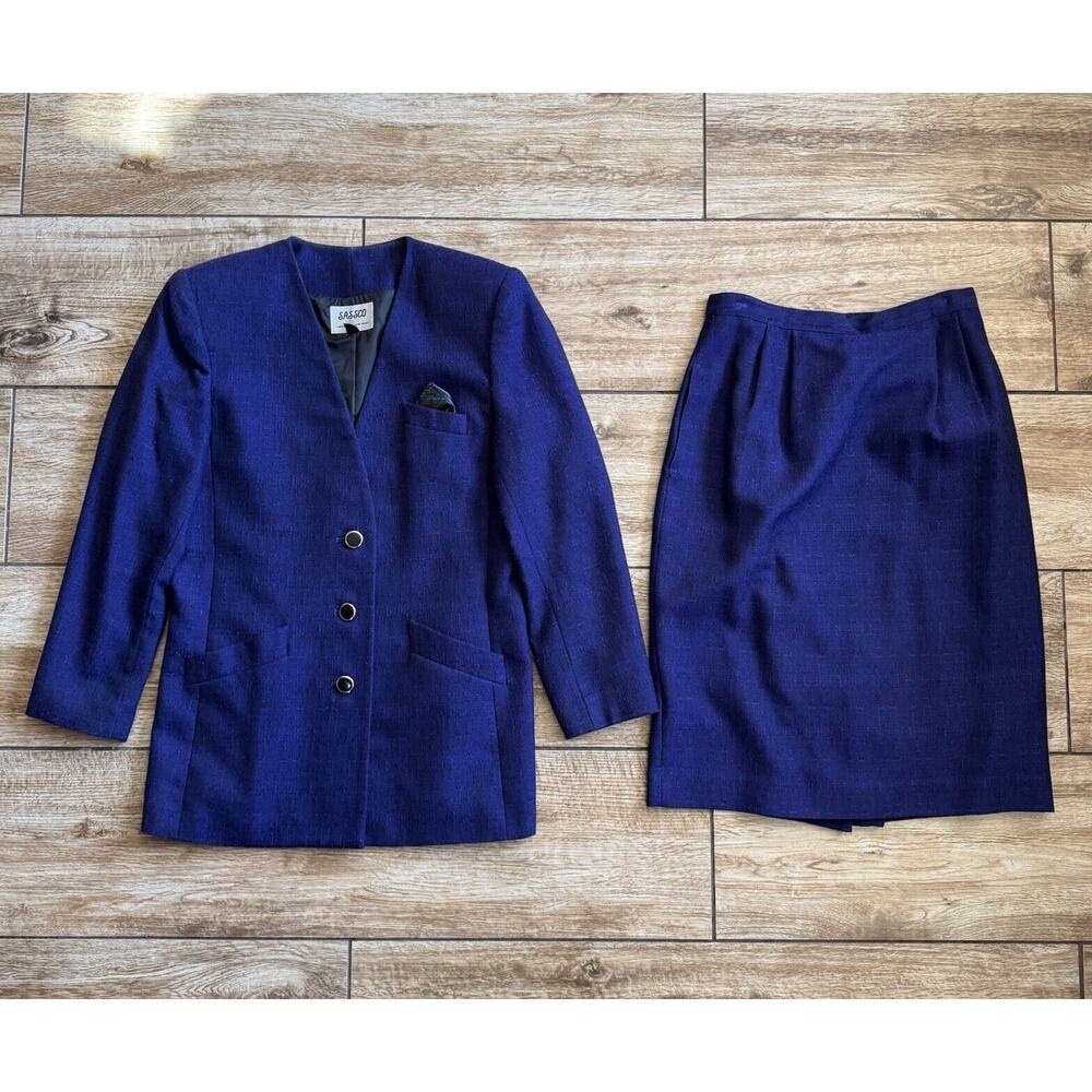 Vintage Blazer Skirt Suit Set Purple Textured size 10